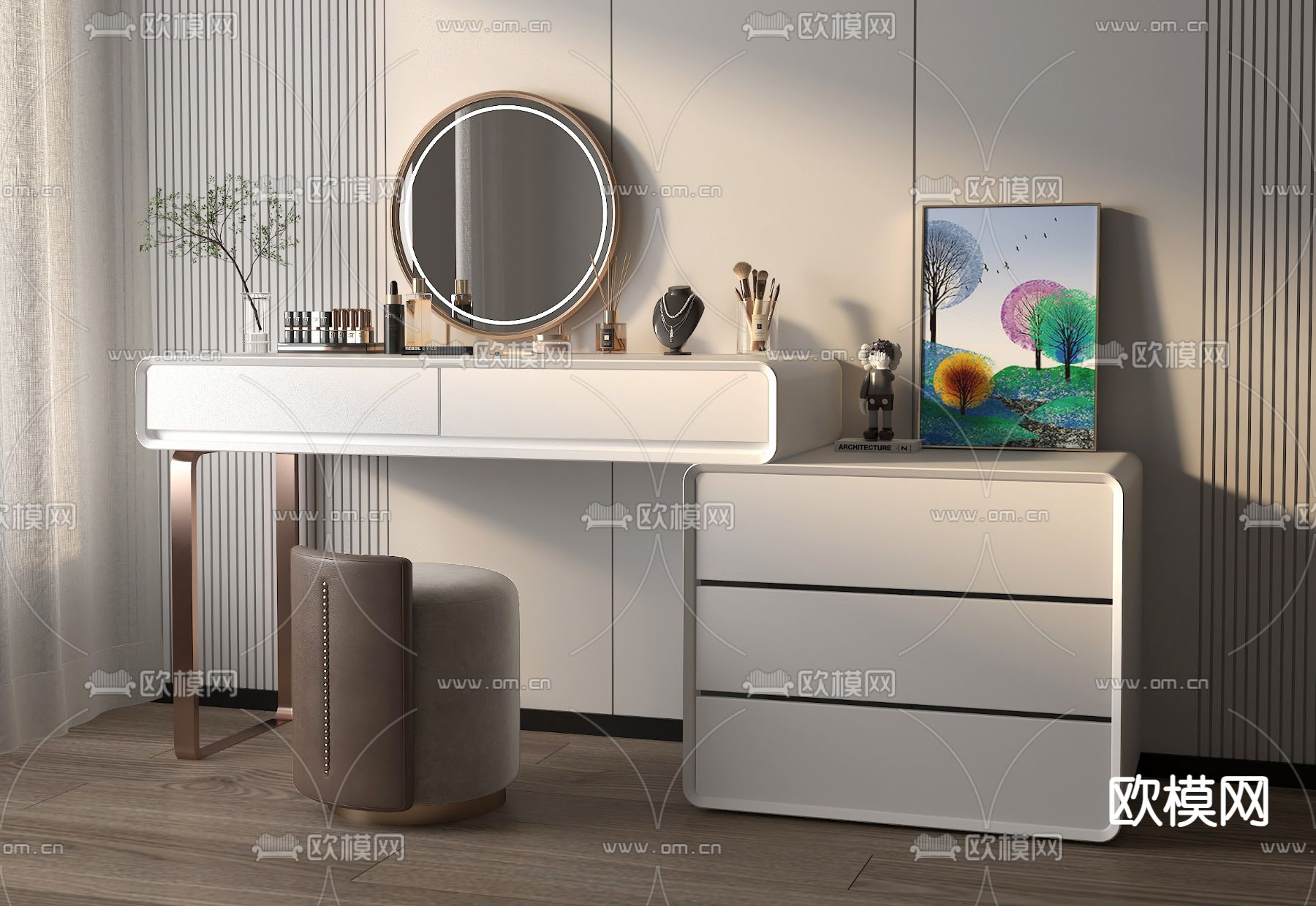 轻奢梳妆台 化妆桌3d模型下载