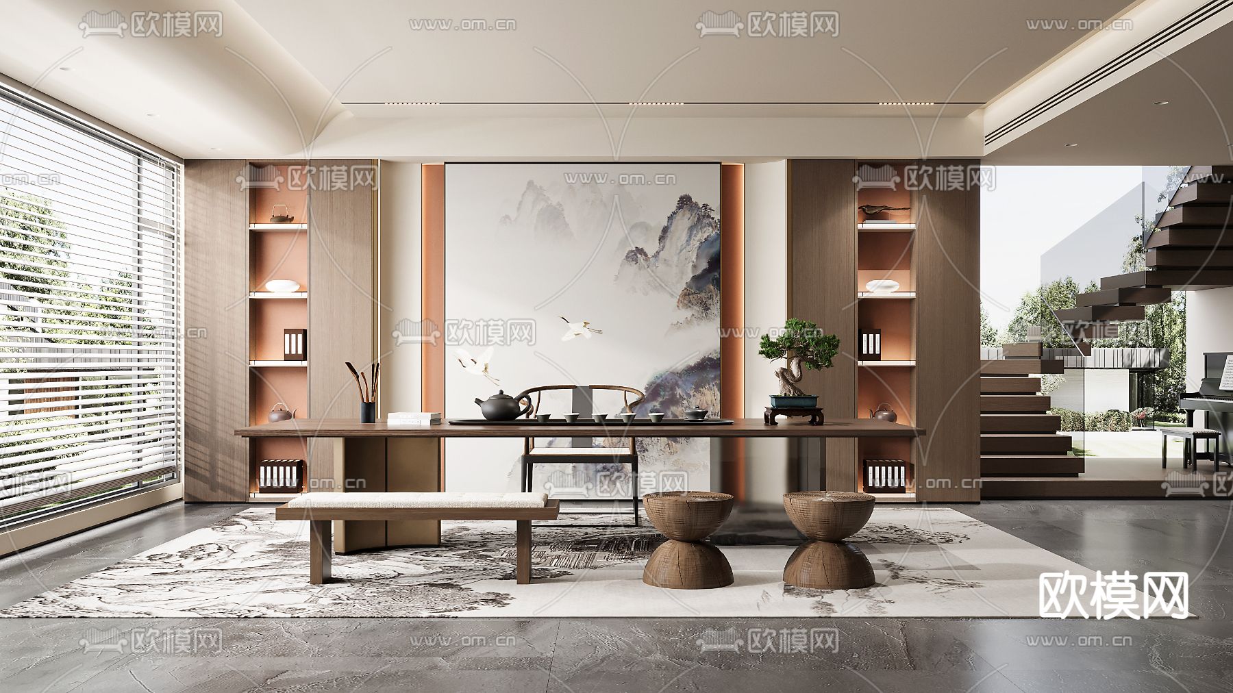 新中式茶室3d模型下载