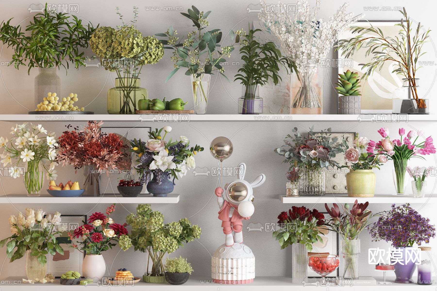 花瓶 花艺 插花 鲜花3d模型下载