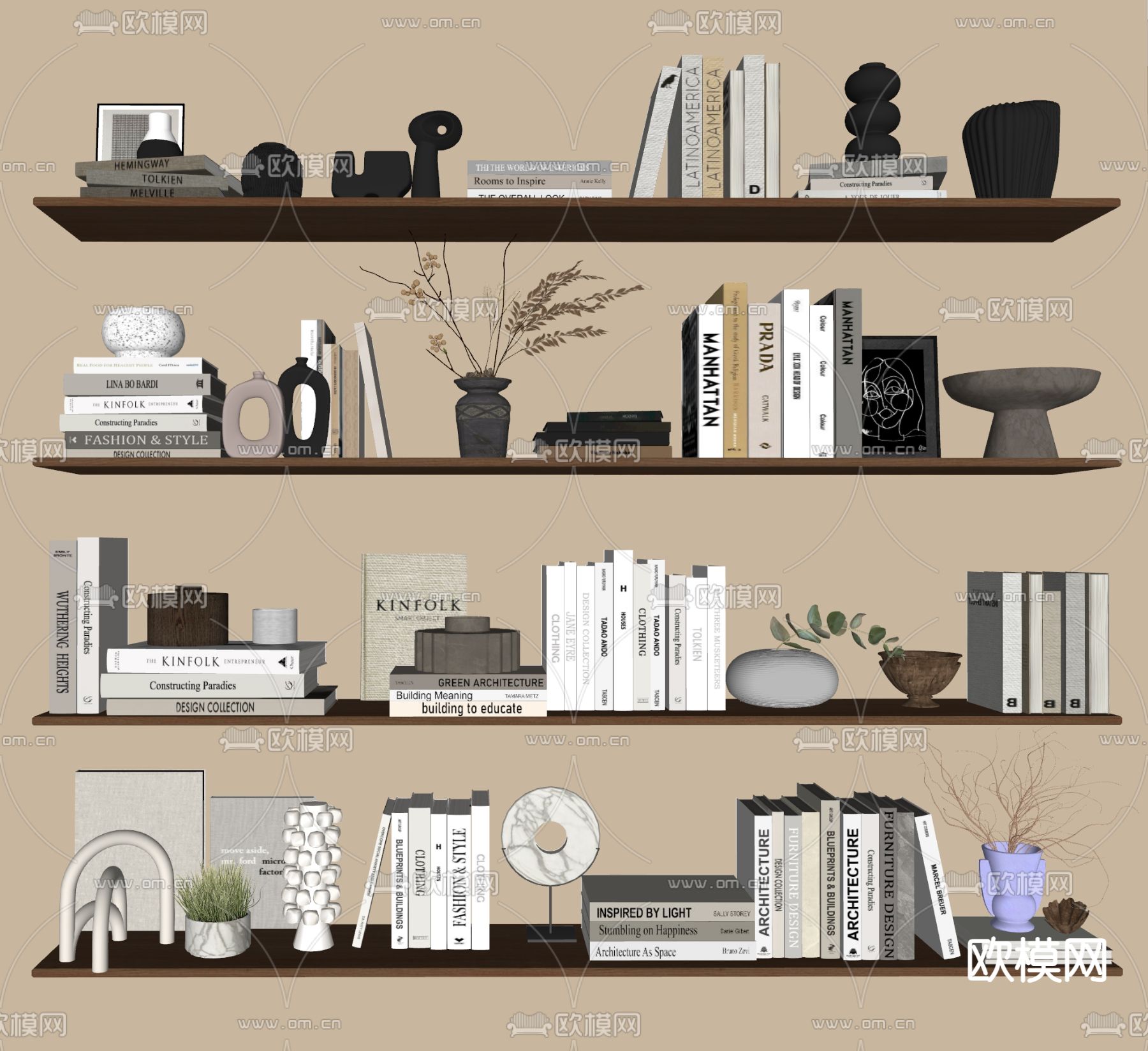 中古风装饰品 摆件 书籍 陶罐su模型下载（渲染图1）