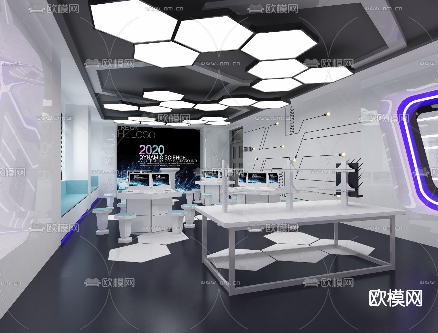 学校教室 多媒体教室3d模型下载（渲染图2）