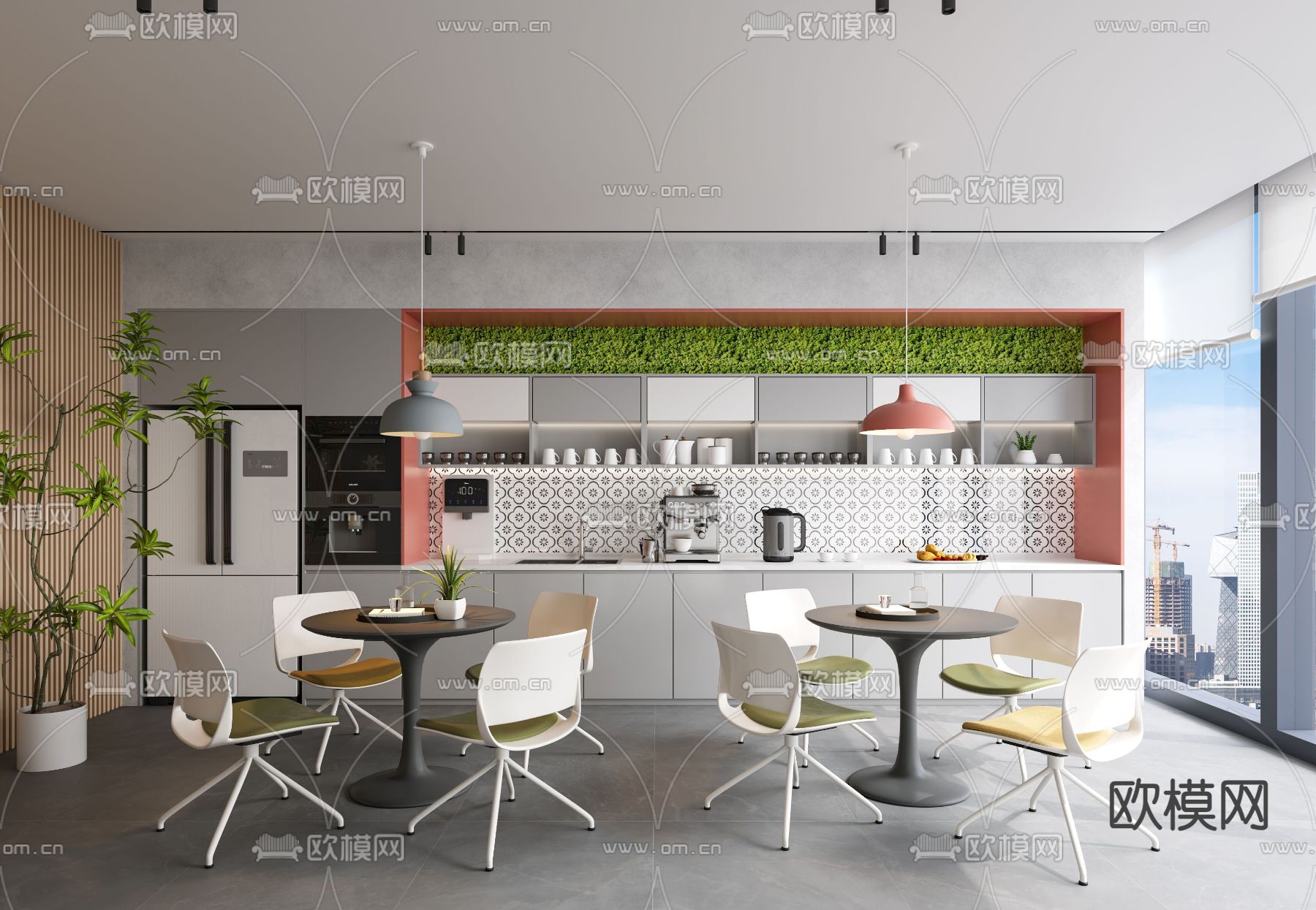 现代办公茶水间su模型下载（渲染图2）