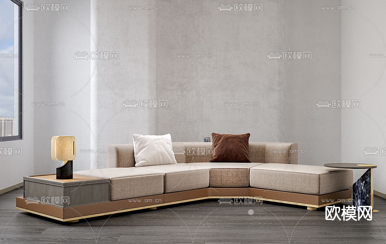 新中式沙发 折角沙发 多人沙发3d模型下载（渲染图1）
