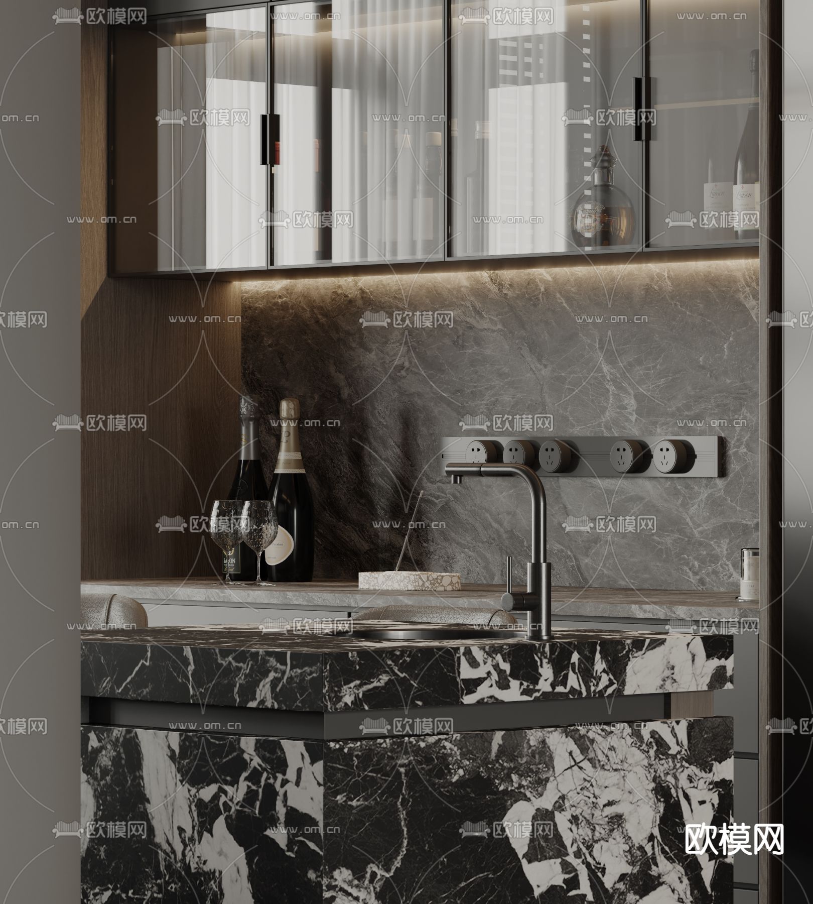 中岛餐厅3d模型下载（渲染图3）