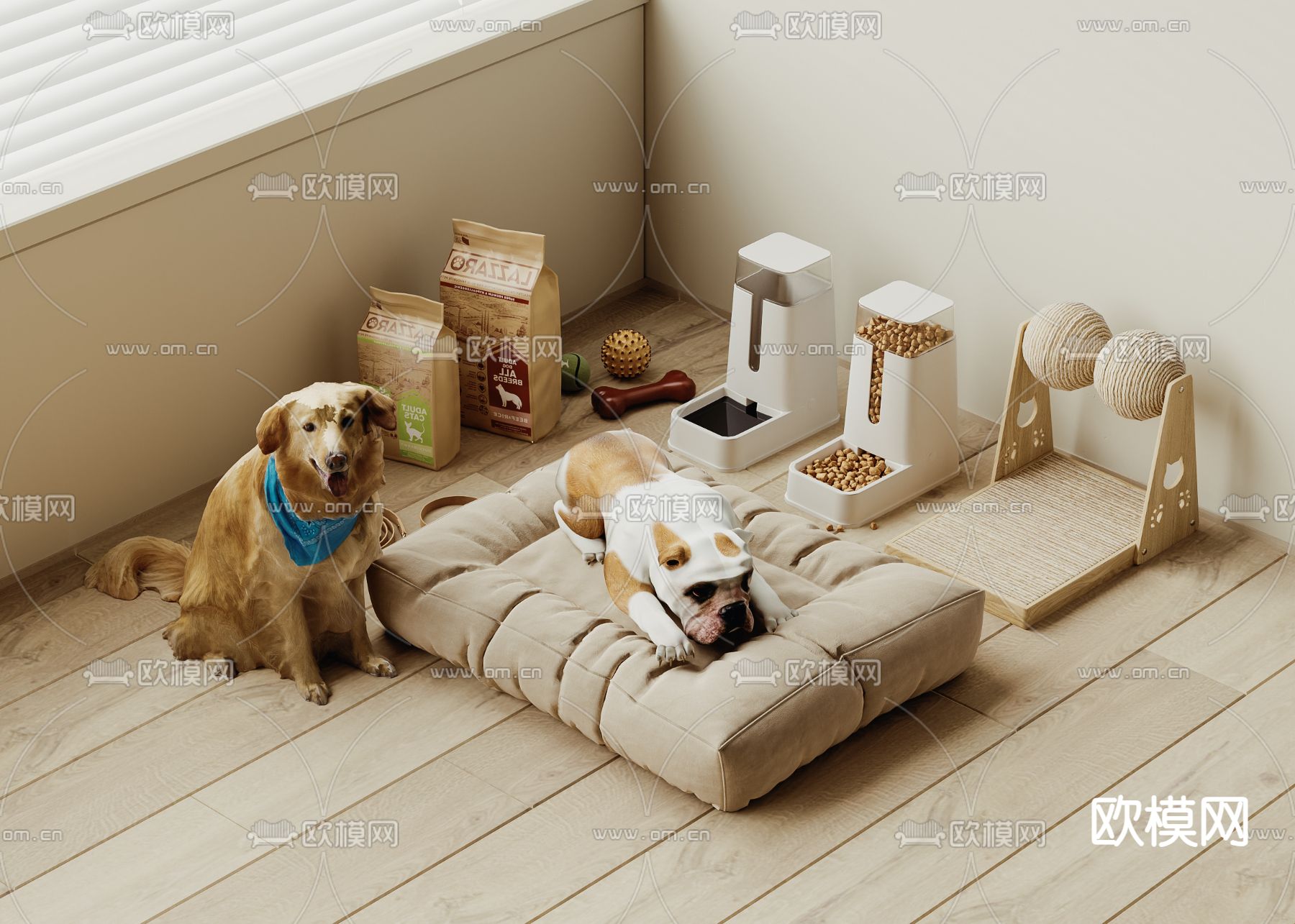 宠物用品 狗窝 狗粮 喂食器 猫抓板3d模型下载