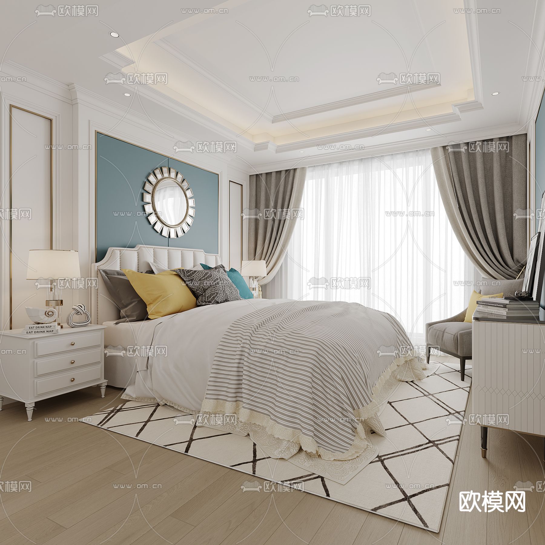 欧式卧室su模型下载（渲染图2）