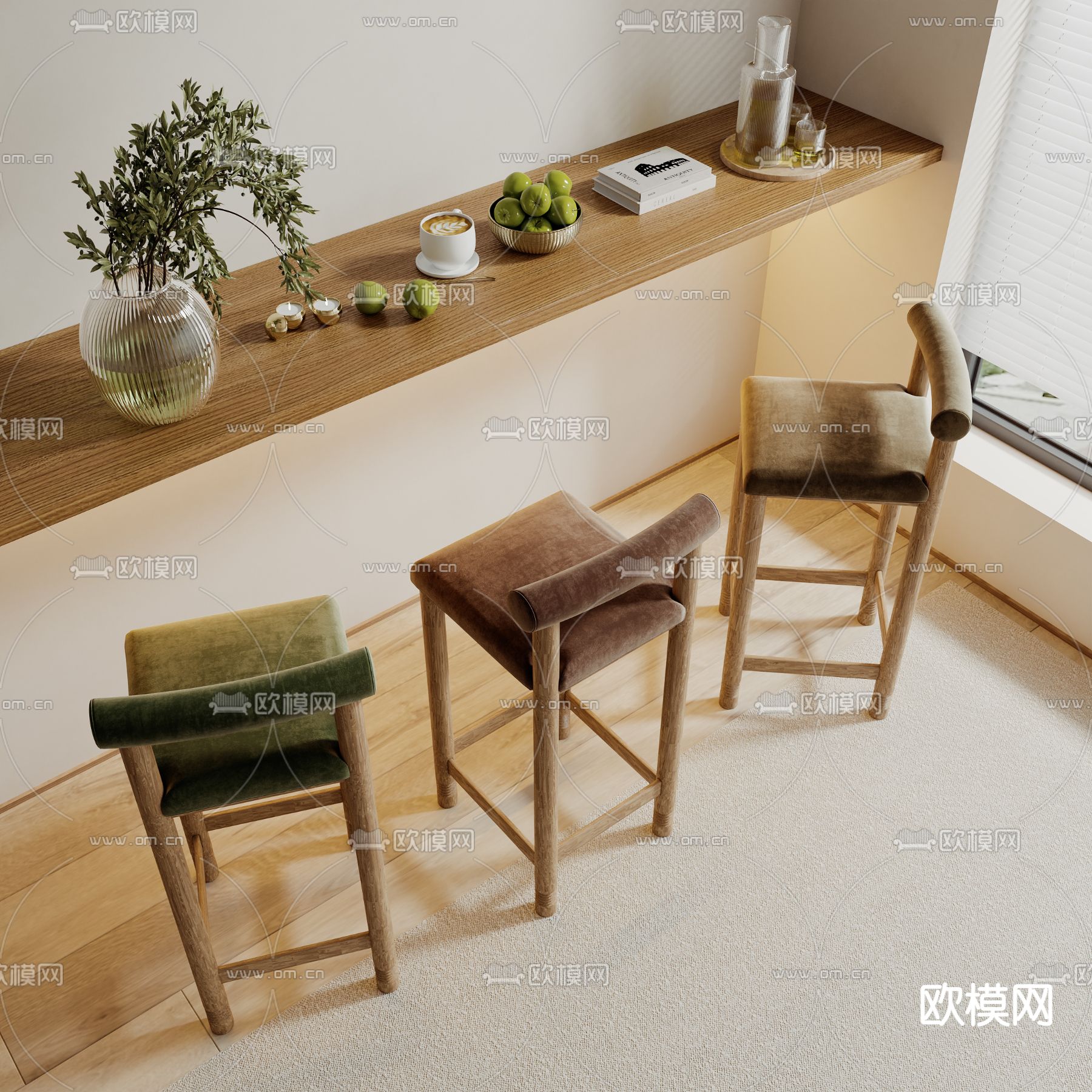 侘寂吧椅 吧凳 高脚凳3d模型下载