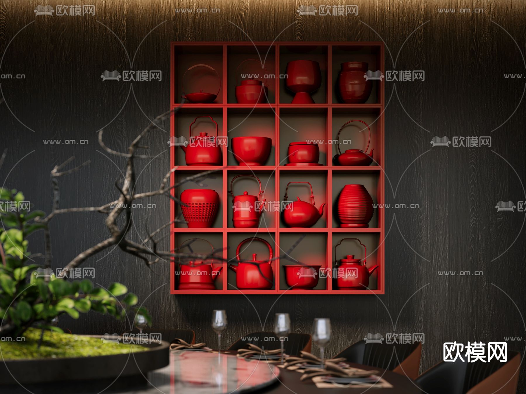 新中式吊柜 壁挂茶水架 陈列架3d模型下载