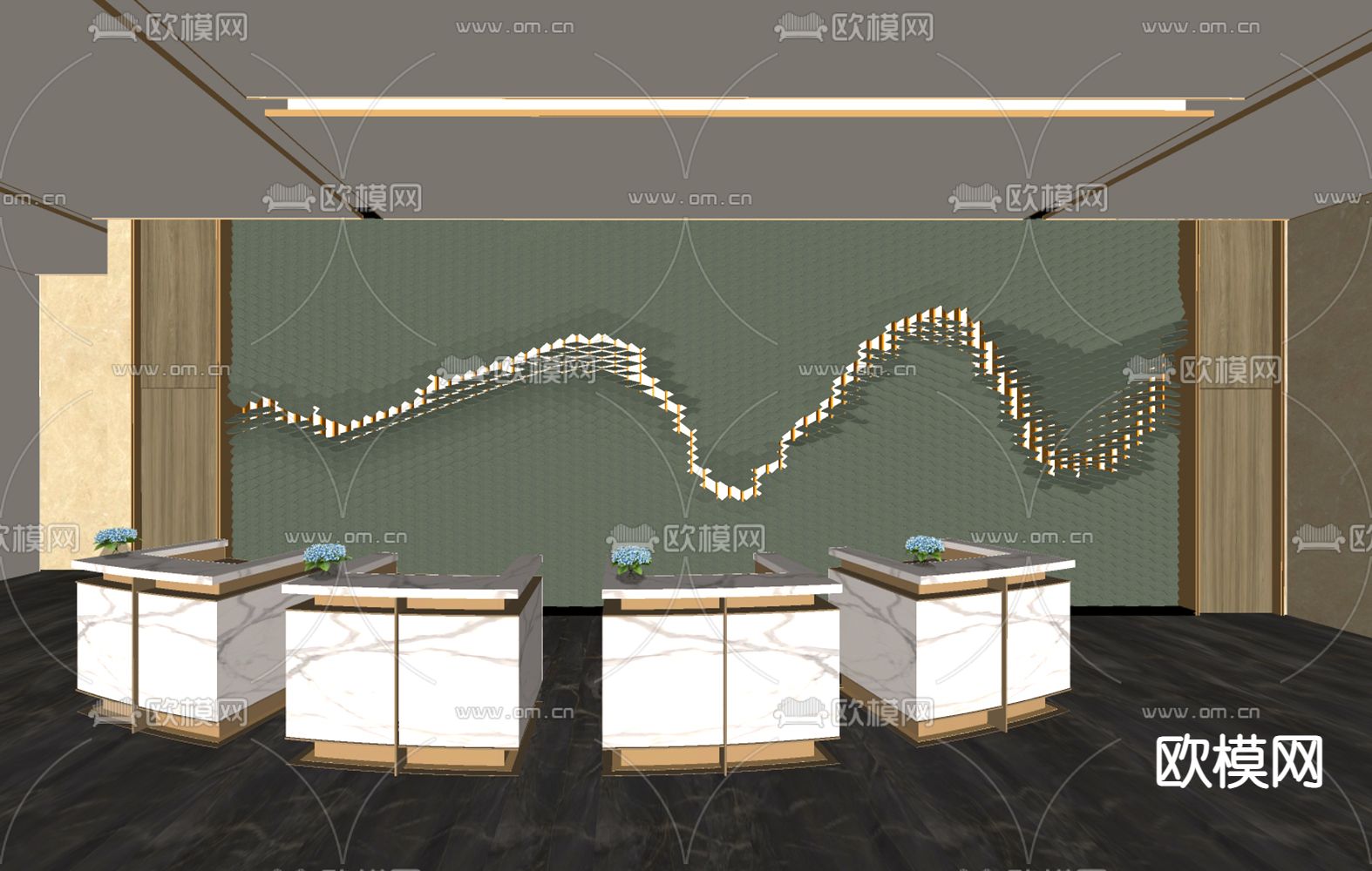 现代酒店大堂su模型下载（渲染图1）