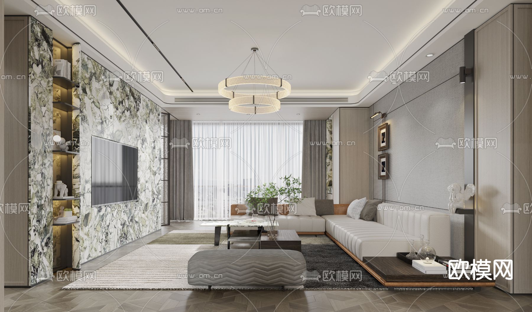 现代客厅3d模型下载