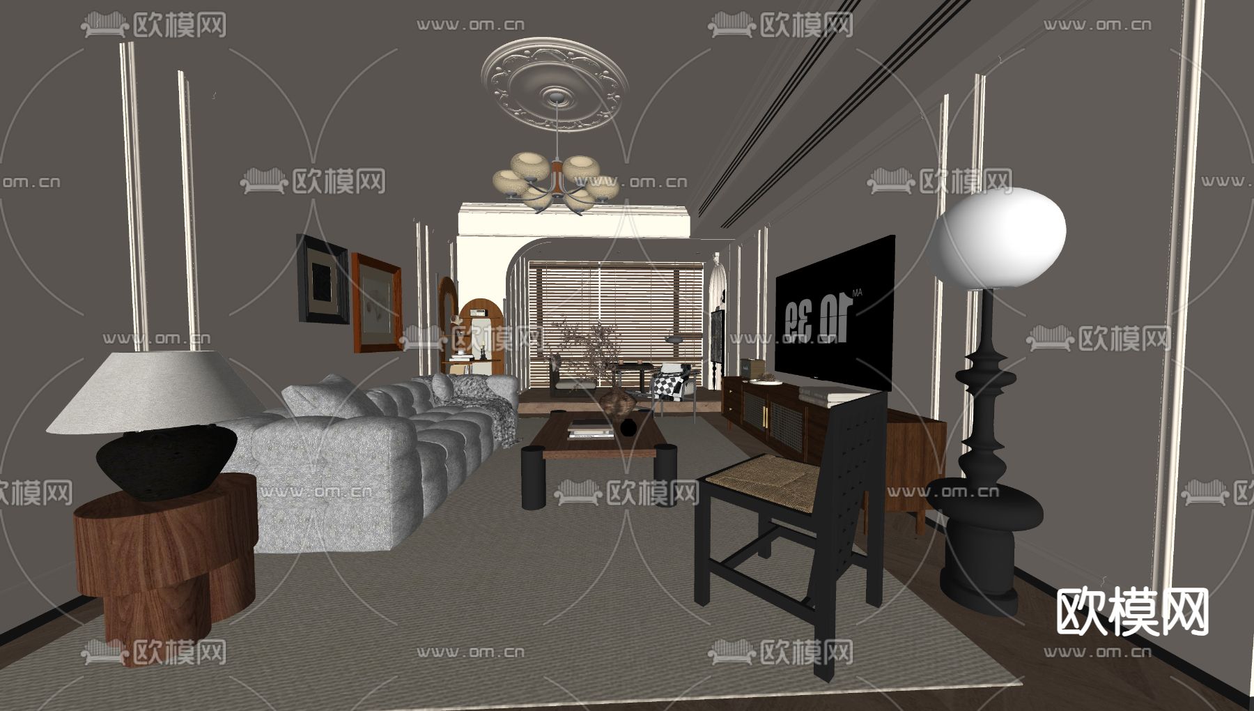 法式客厅su模型下载（渲染图1）