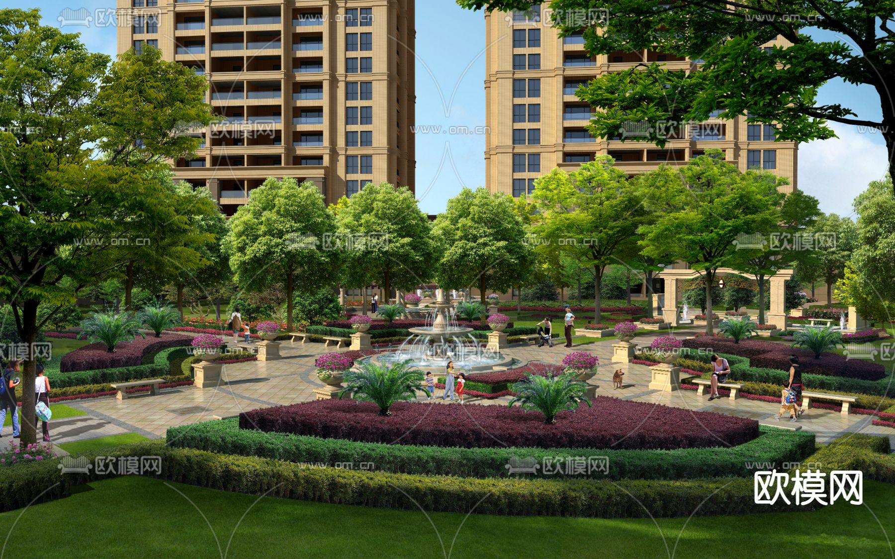 简欧小区庭院 公园园林 绿化景观PSD下载