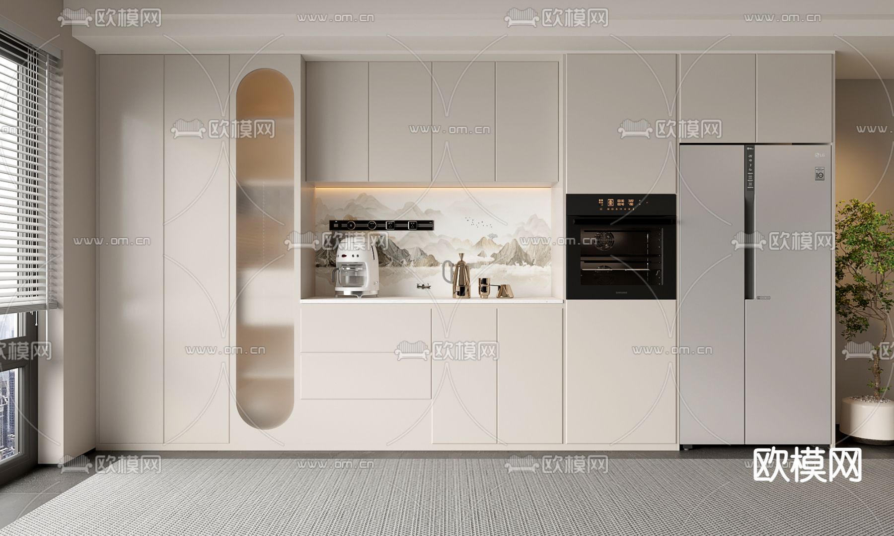 现代酒柜 储物柜su模型下载（渲染图2）