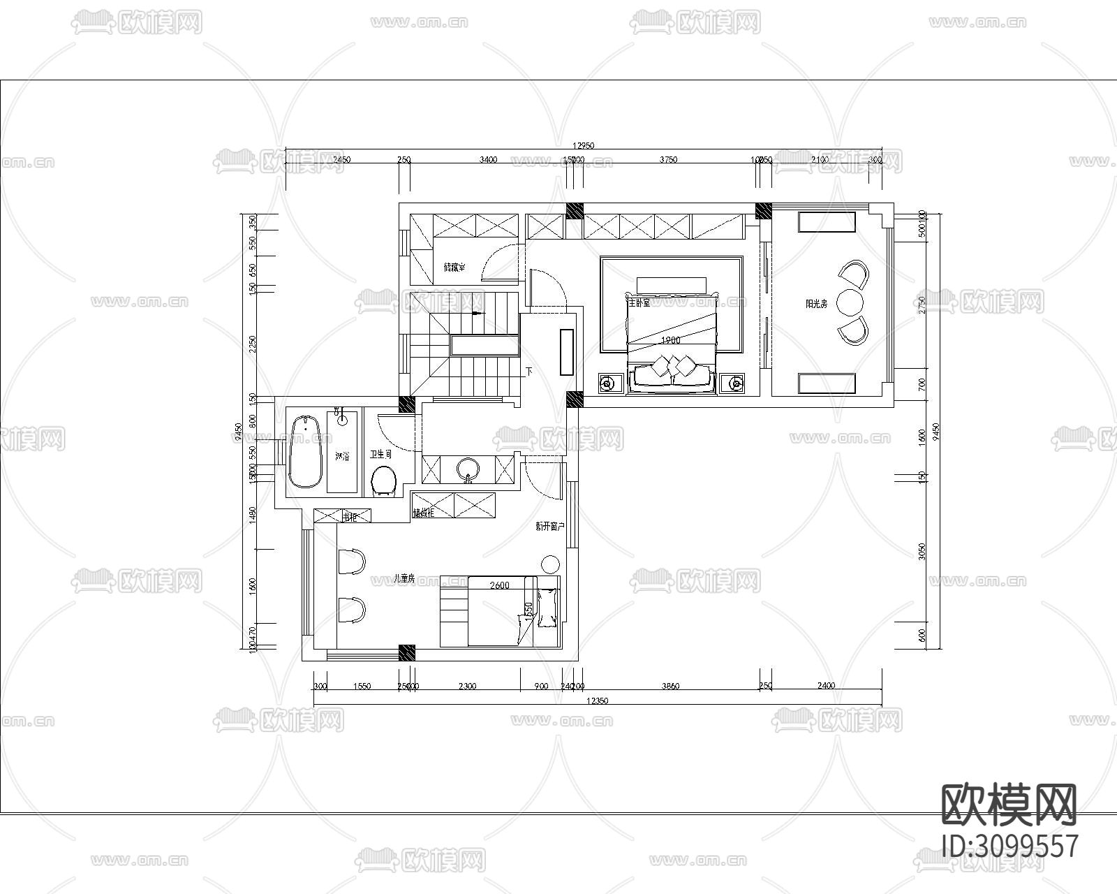 南京200㎡复式住宅cad施工图下载（渲染图6）