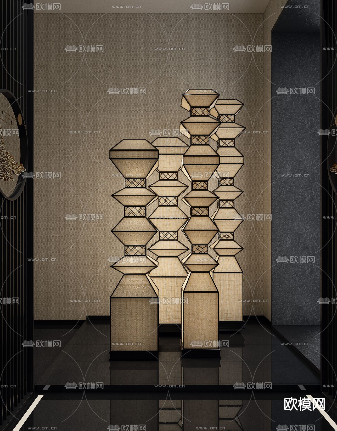 新中式落地灯3d模型下载（渲染图1）