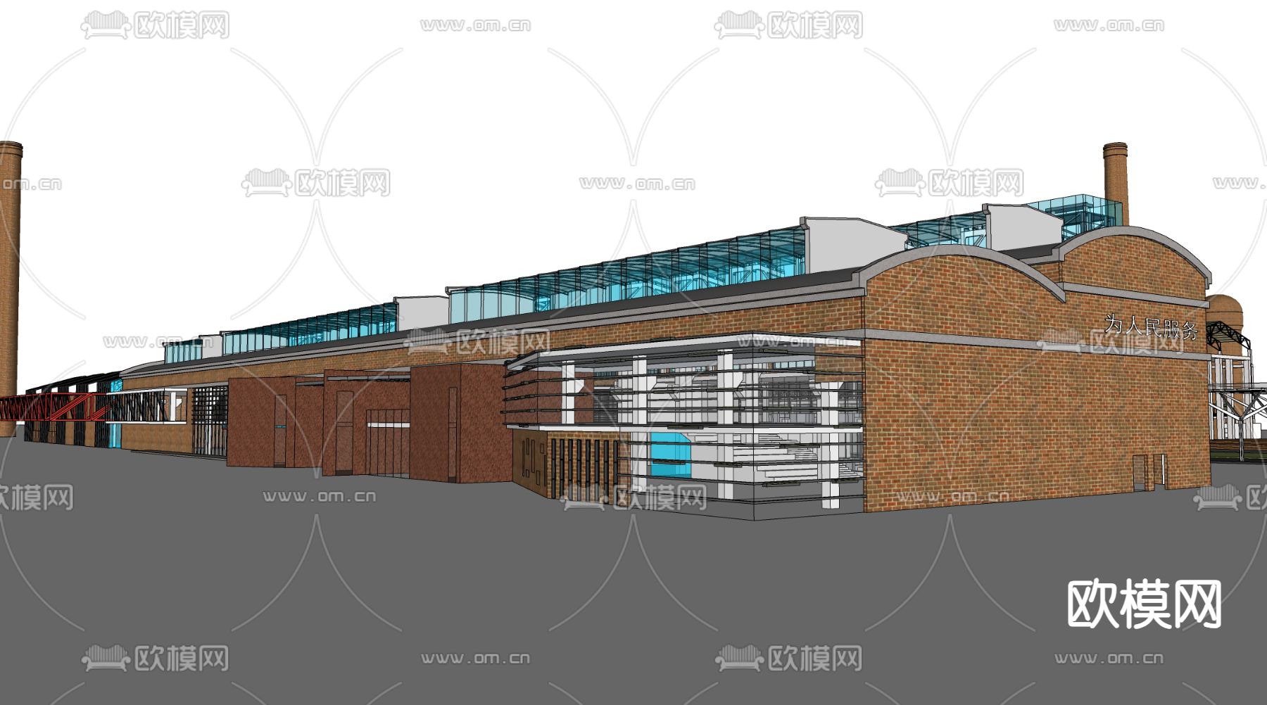 现代车间厂房 工厂su模型下载（渲染图1）