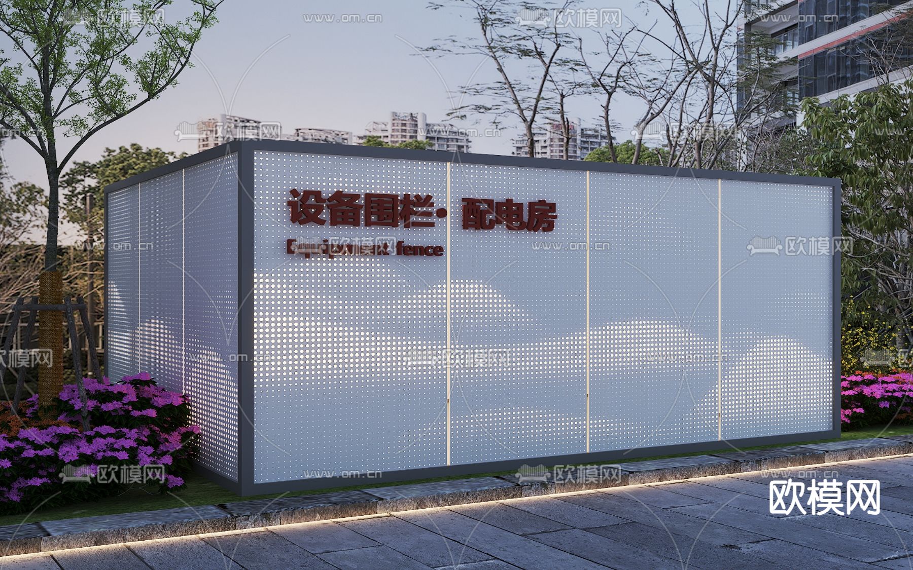 设备围挡 配电房su模型下载（渲染图2）