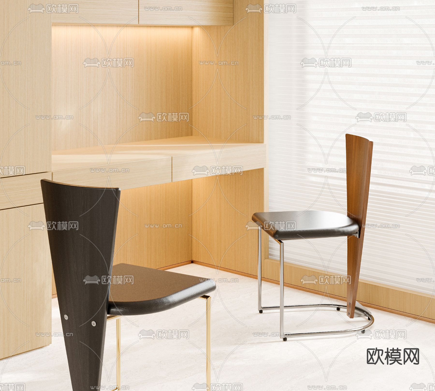 现代书桌椅su模型下载（渲染图2）
