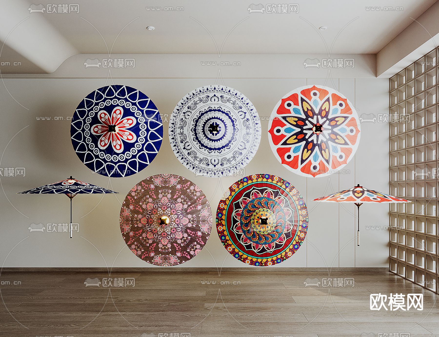 新中式油纸伞 雨伞3d模型下载