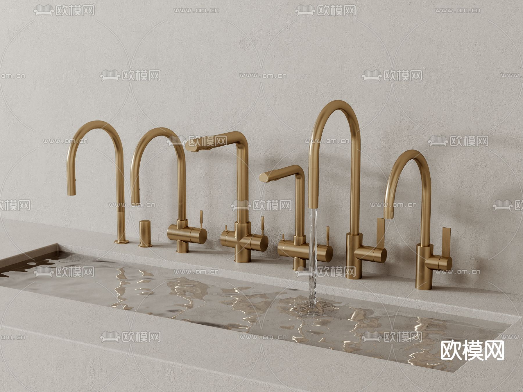 铜色水龙头 水池3d模型下载