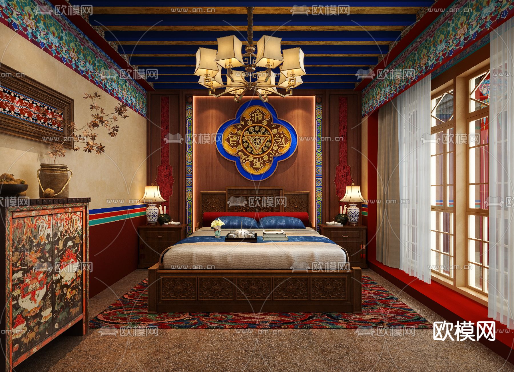 东南亚卧室 主卧 主人房3d模型下载
