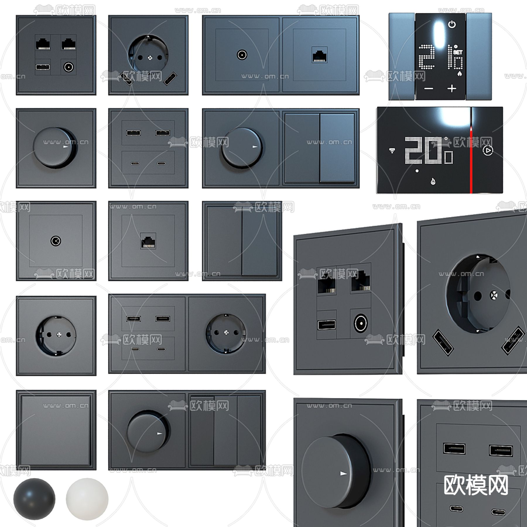 开关 插座 智能面板3d模型下载