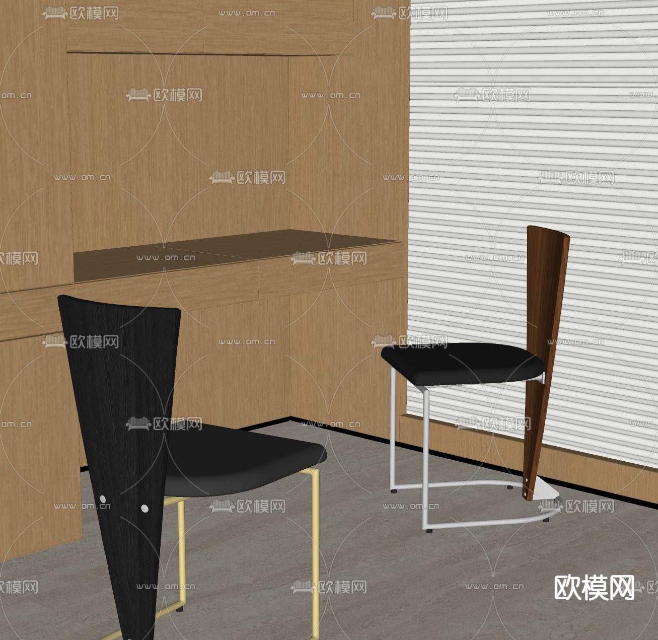 现代书桌椅su模型下载（渲染图1）