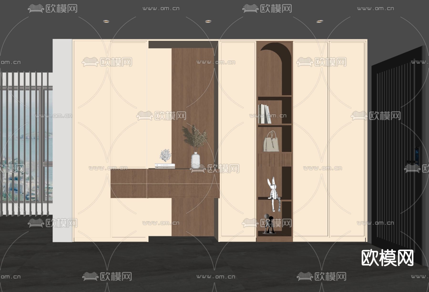 中古风鞋柜su模型下载（渲染图1）