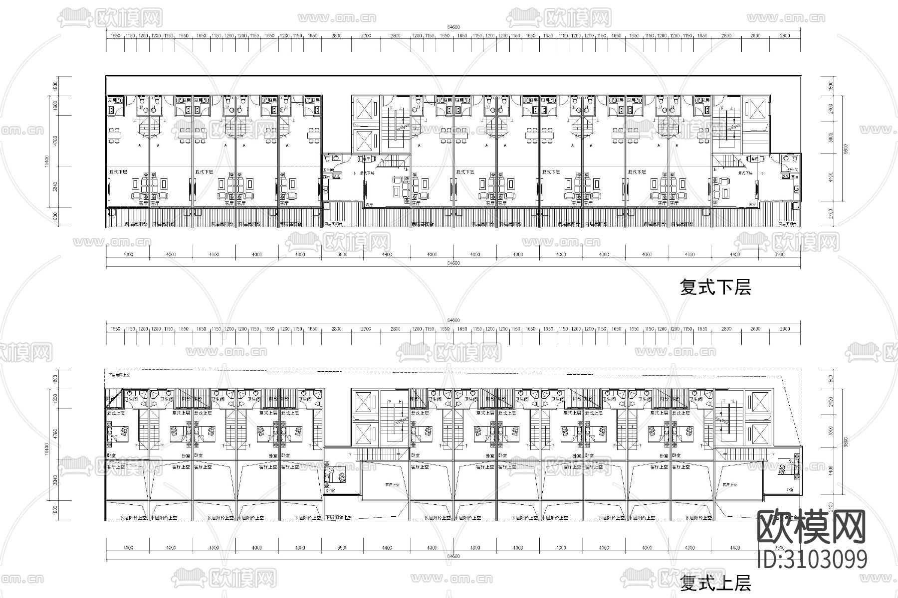 公寓户型cad图库下载（渲染图3）