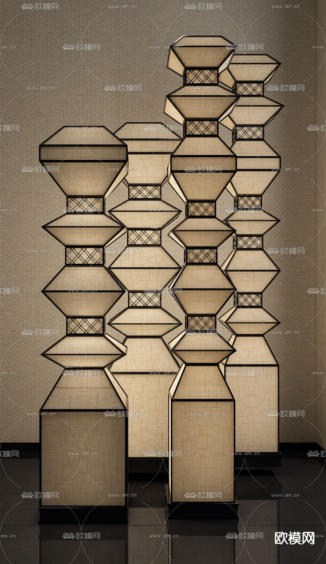 新中式落地灯3d模型下载（渲染图2）