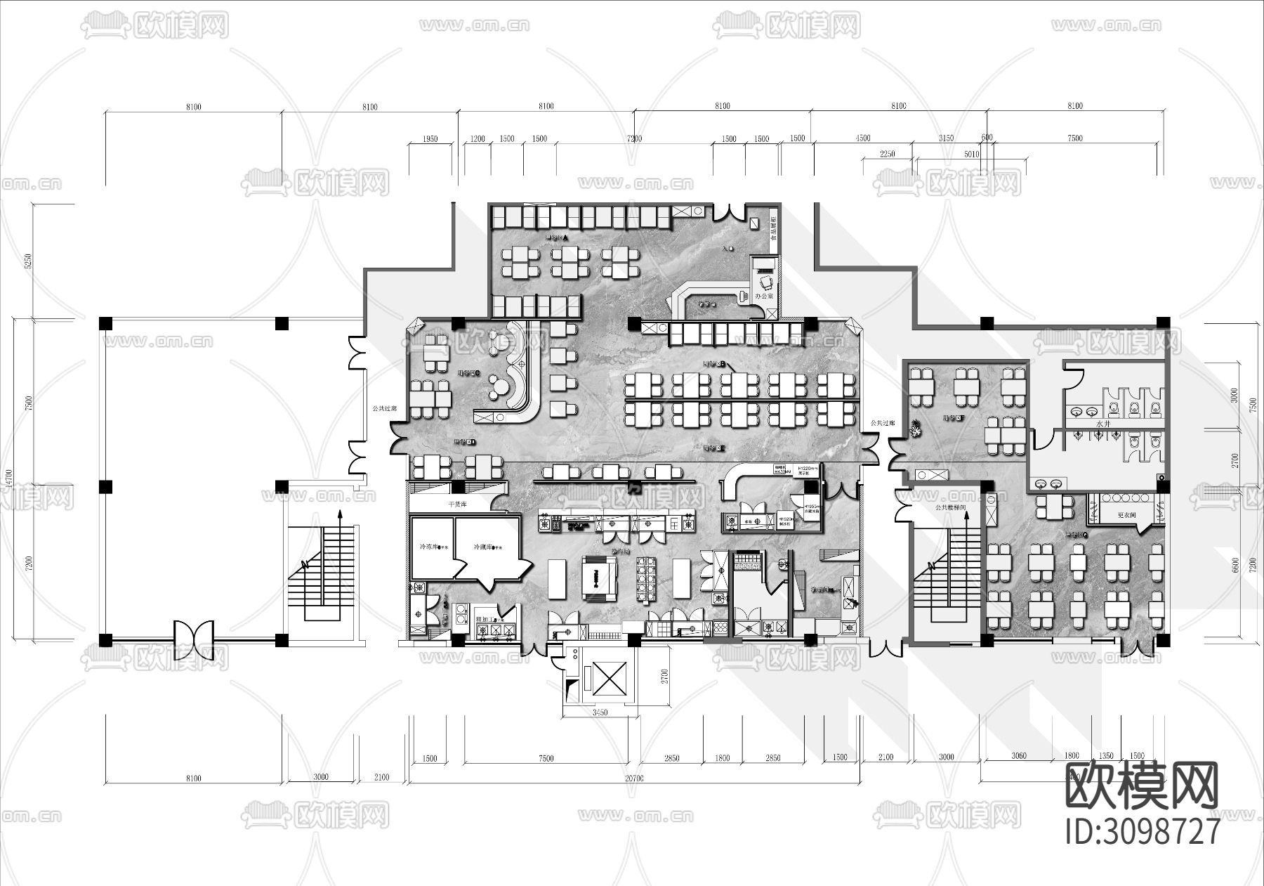 800㎡上海西餐厅cad平面图下载