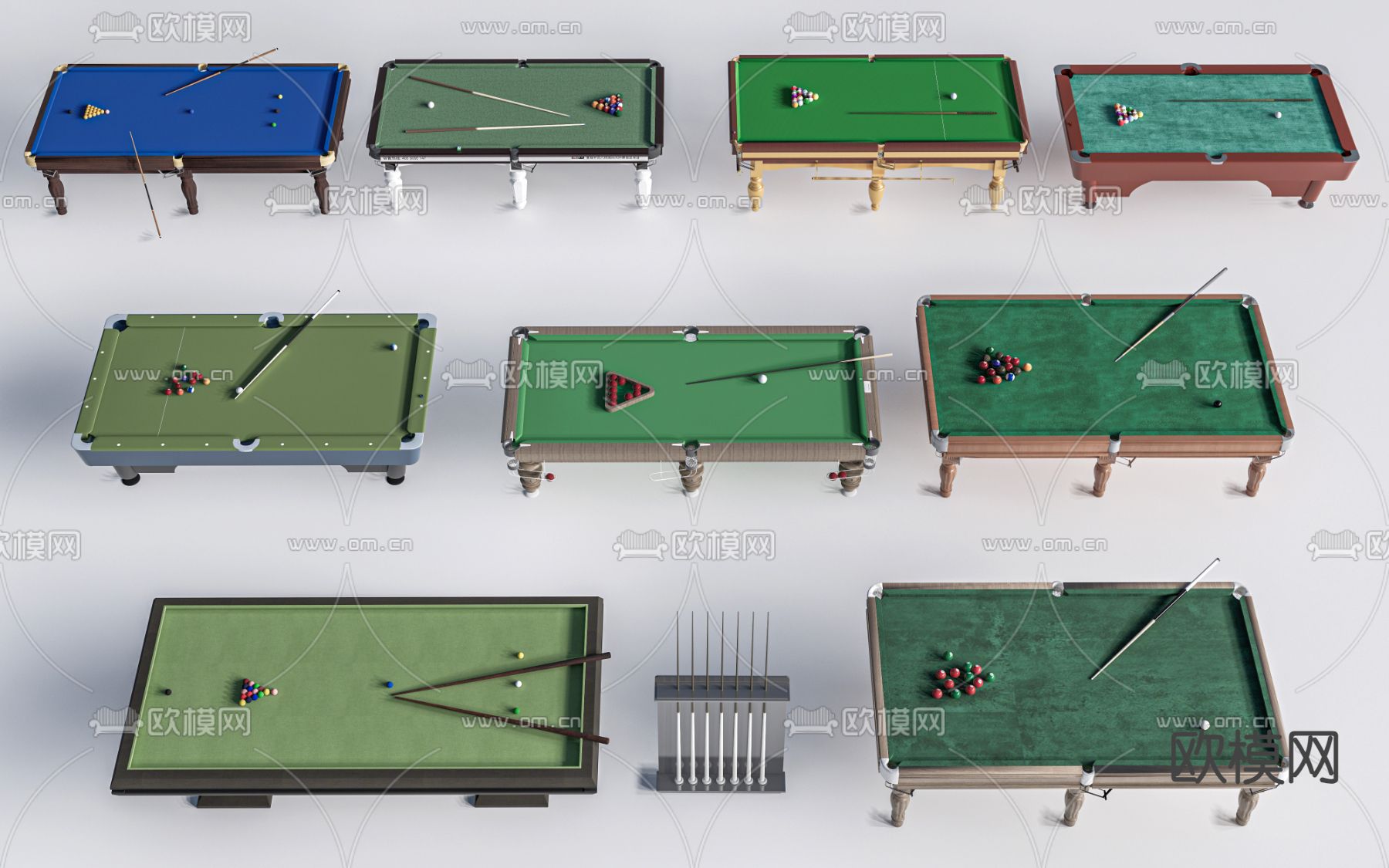 现代台球桌 桌球台 台球杆su模型下载（渲染图2）