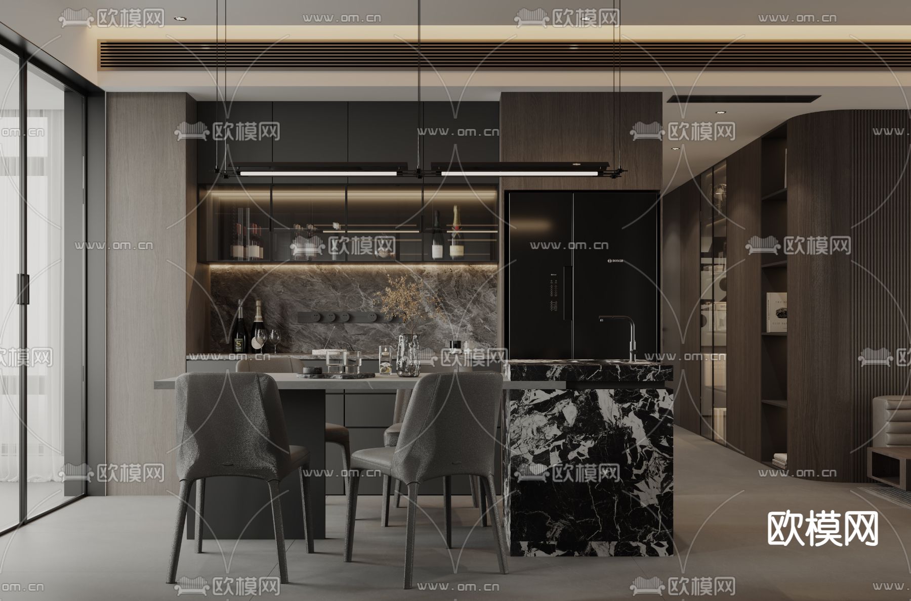 中岛餐厅3d模型下载（渲染图1）