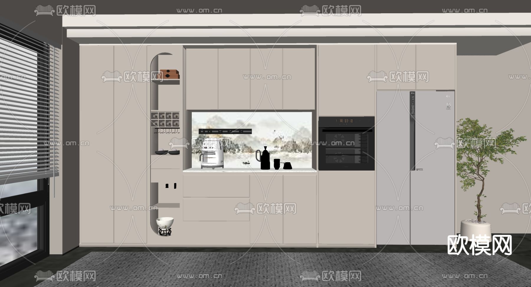 现代酒柜 储物柜su模型下载（渲染图1）