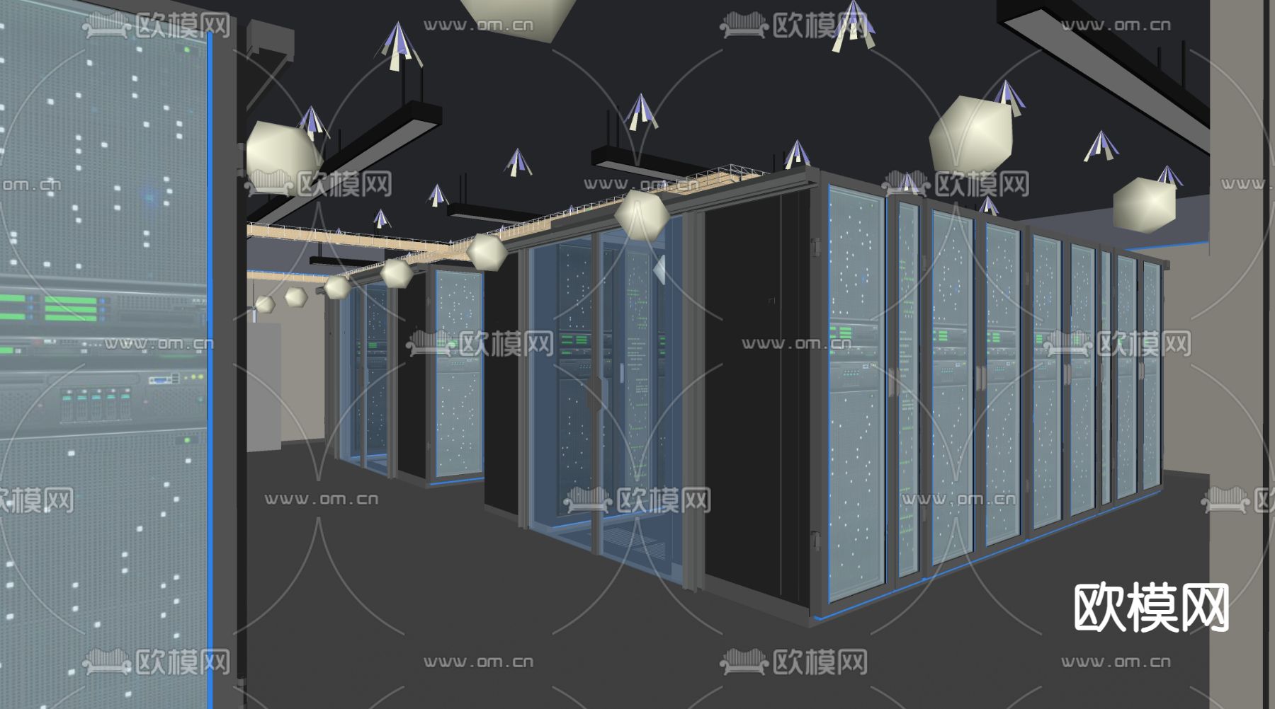 现代服务器机房 机房服务器su模型下载（渲染图1）