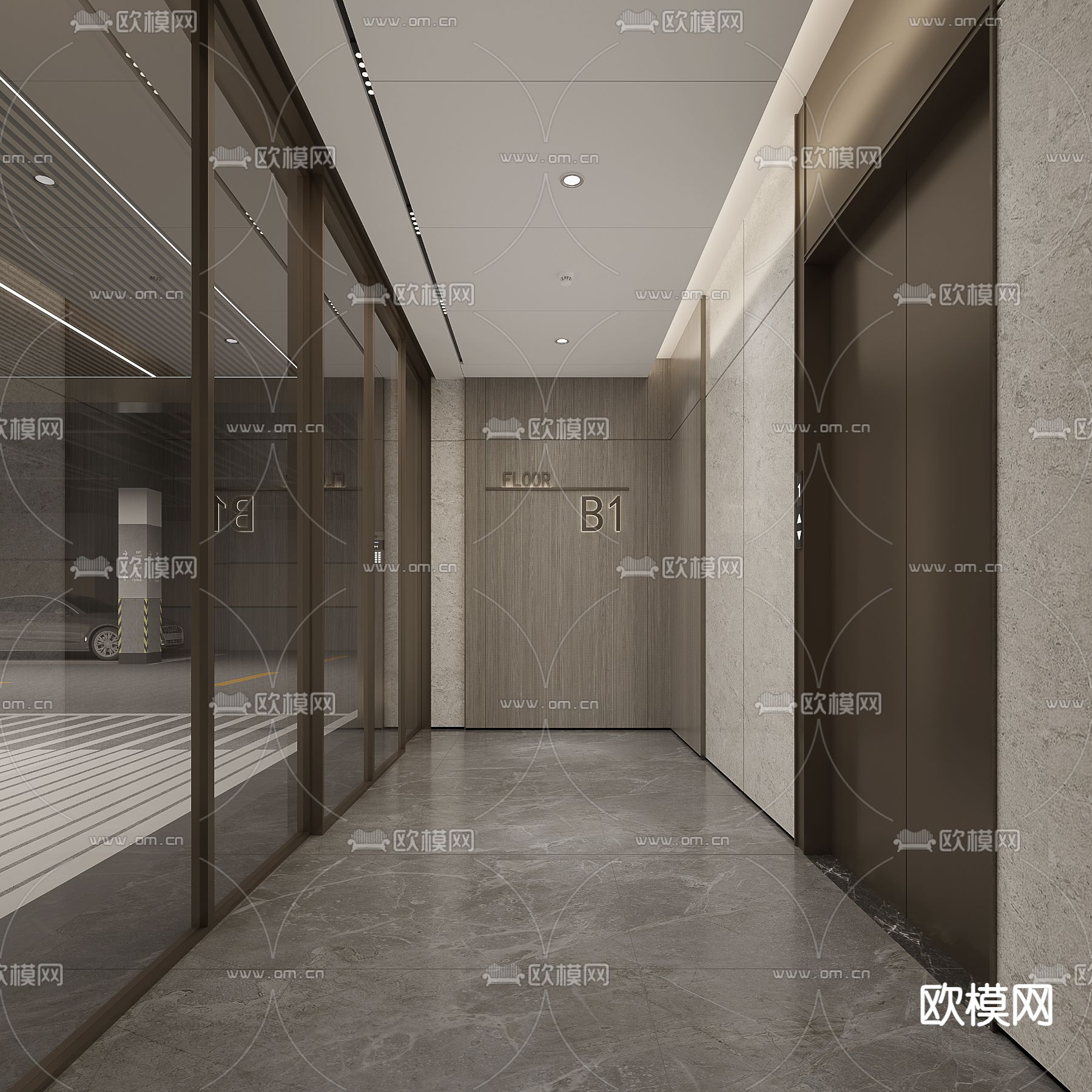 停车场电梯厅3d模型下载