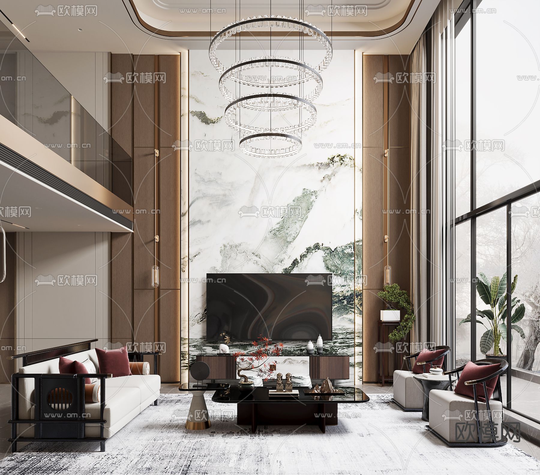 别墅客厅 别墅中空3d模型下载（渲染图2）