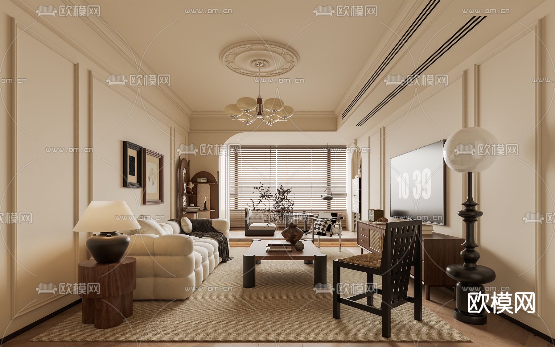 法式客厅su模型下载（渲染图2）