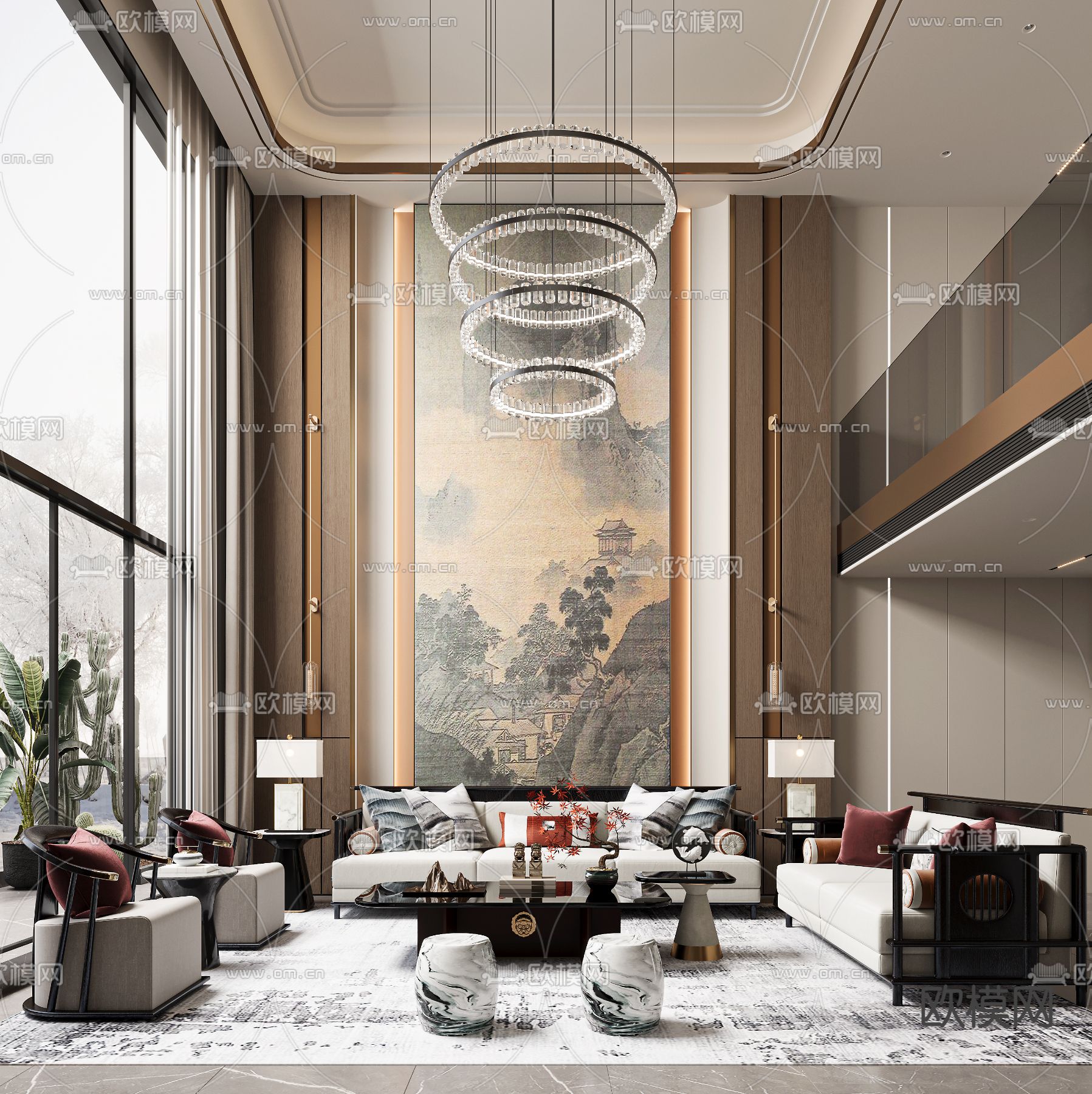 别墅客厅 别墅中空3d模型下载（渲染图1）
