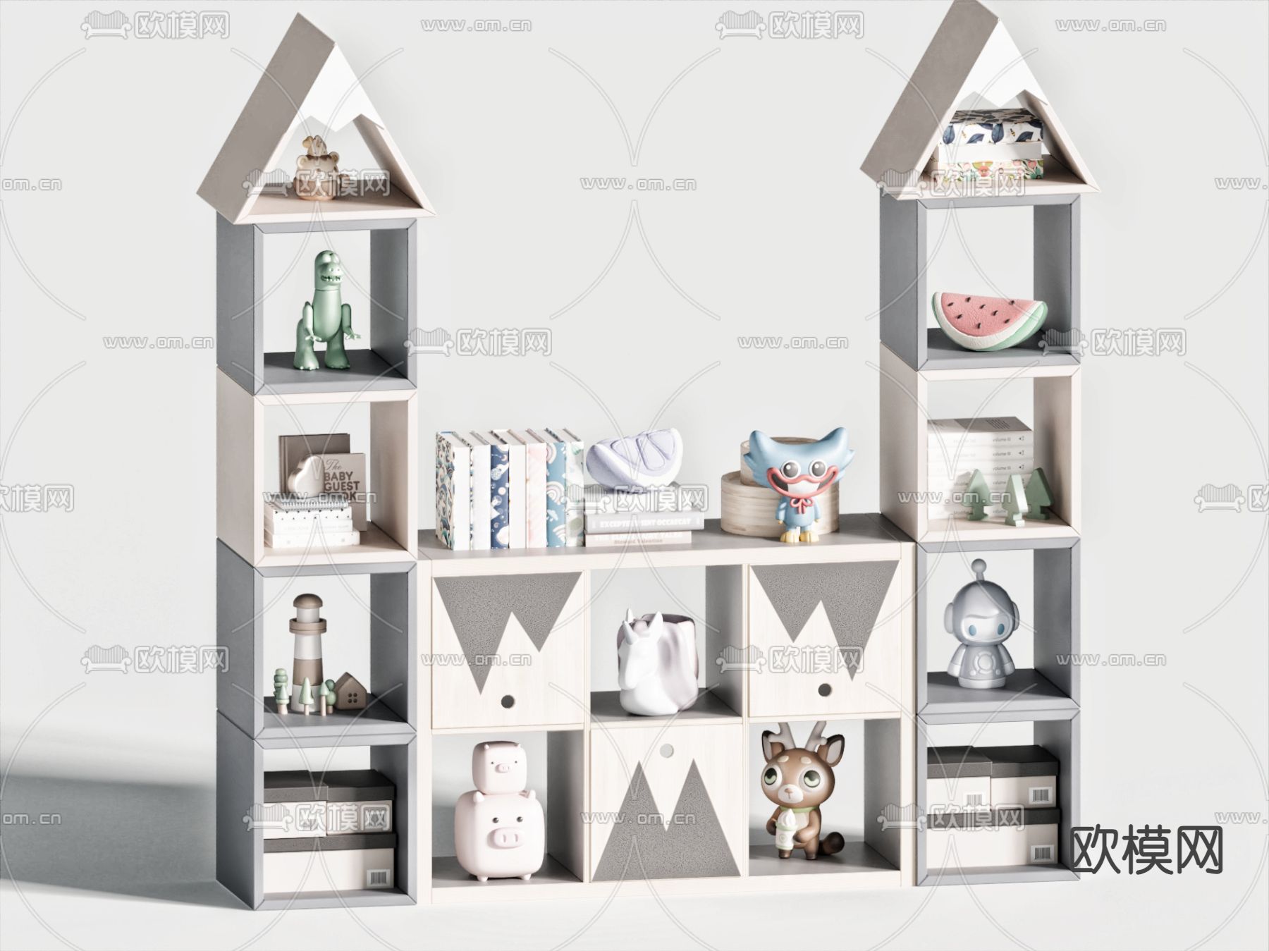 现代儿童置物架 装饰柜su模型下载（渲染图2）