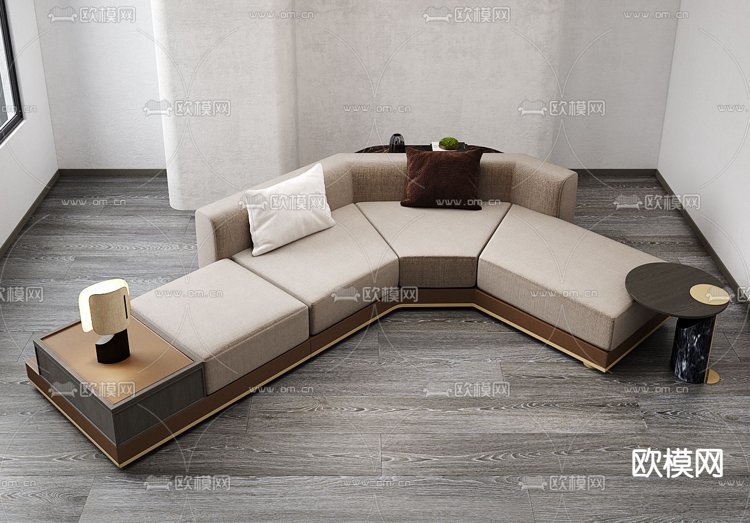 新中式沙发 折角沙发 多人沙发3d模型下载（渲染图2）