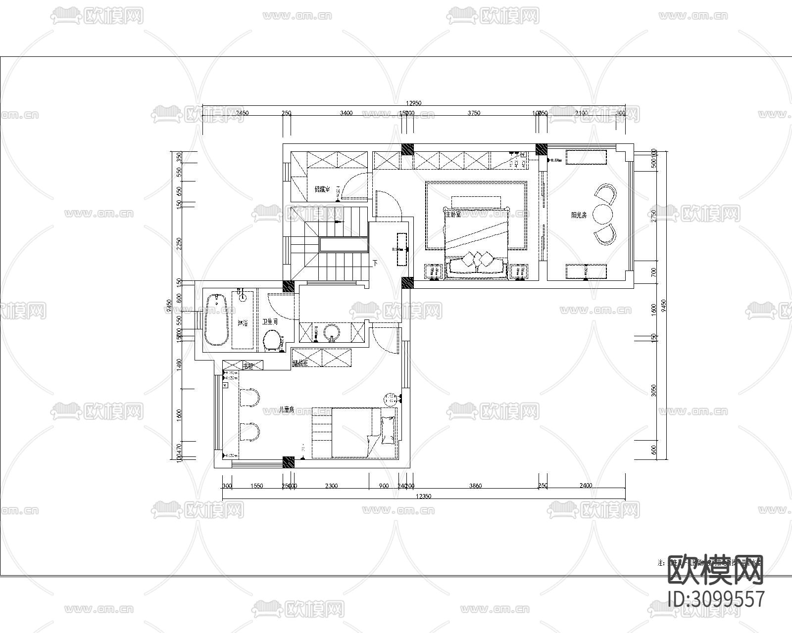 南京200㎡复式住宅cad施工图下载（渲染图7）