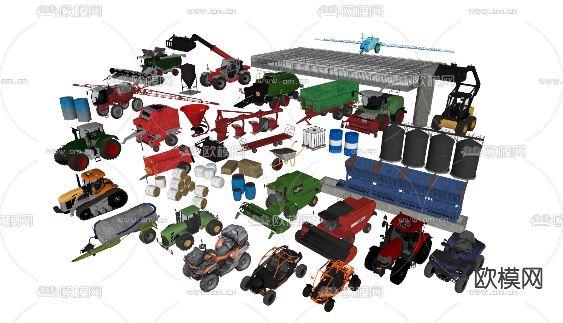 农耕汽车 收割机 农药车su模型下载（渲染图1）