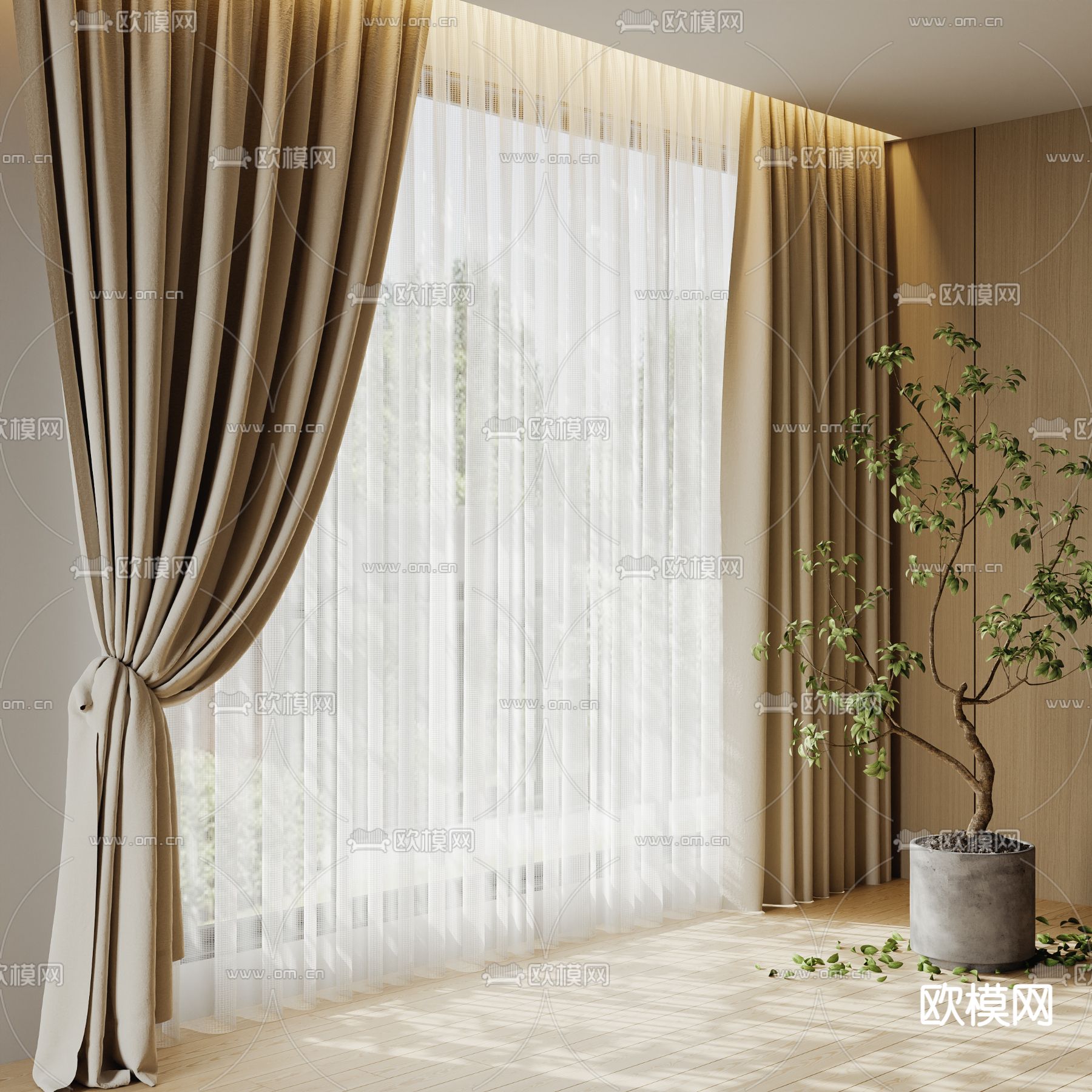 素色窗帘 纱帘3d模型下载