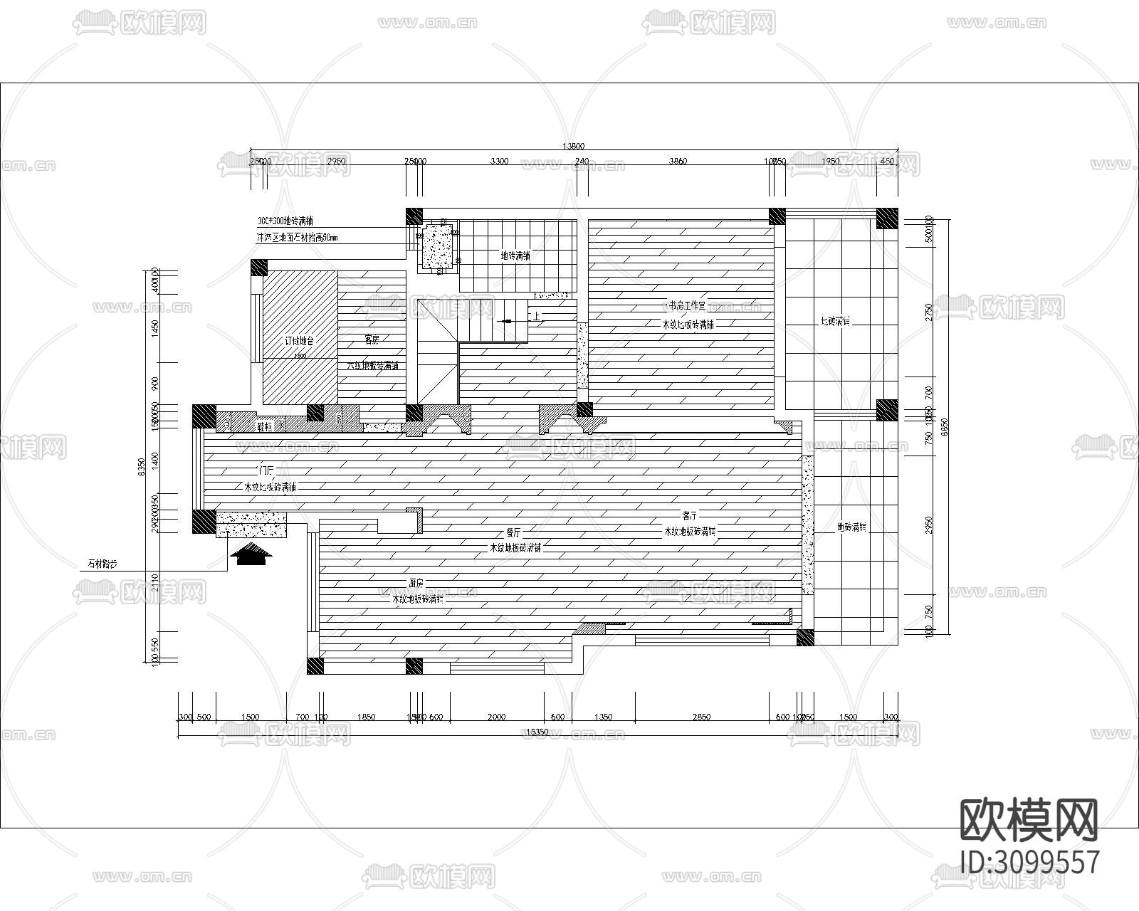 南京200㎡复式住宅cad施工图下载（渲染图3）