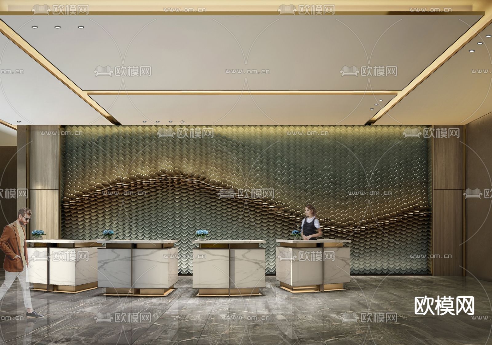 现代酒店大堂su模型下载（渲染图2）