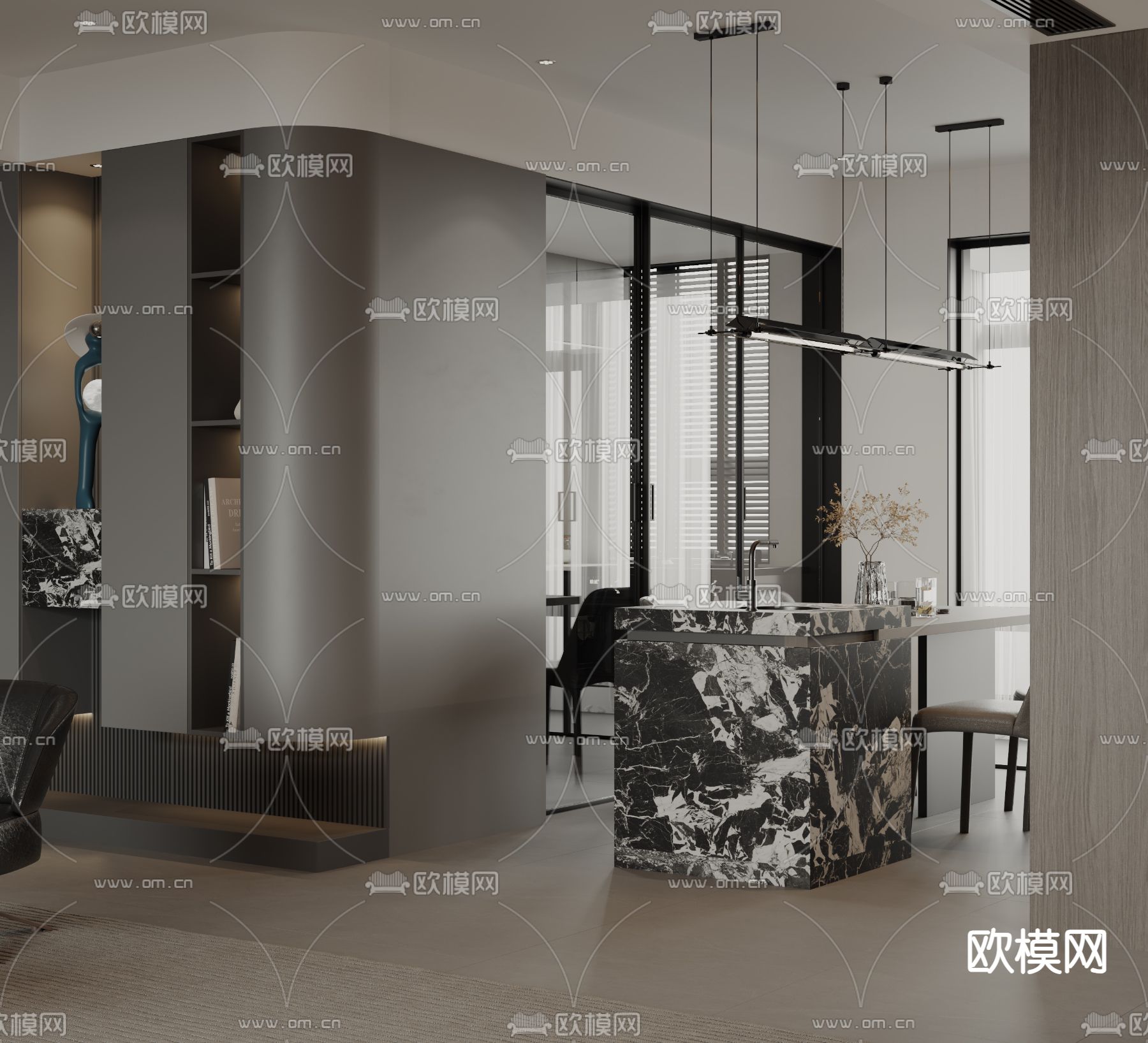 中岛餐厅3d模型下载（渲染图2）