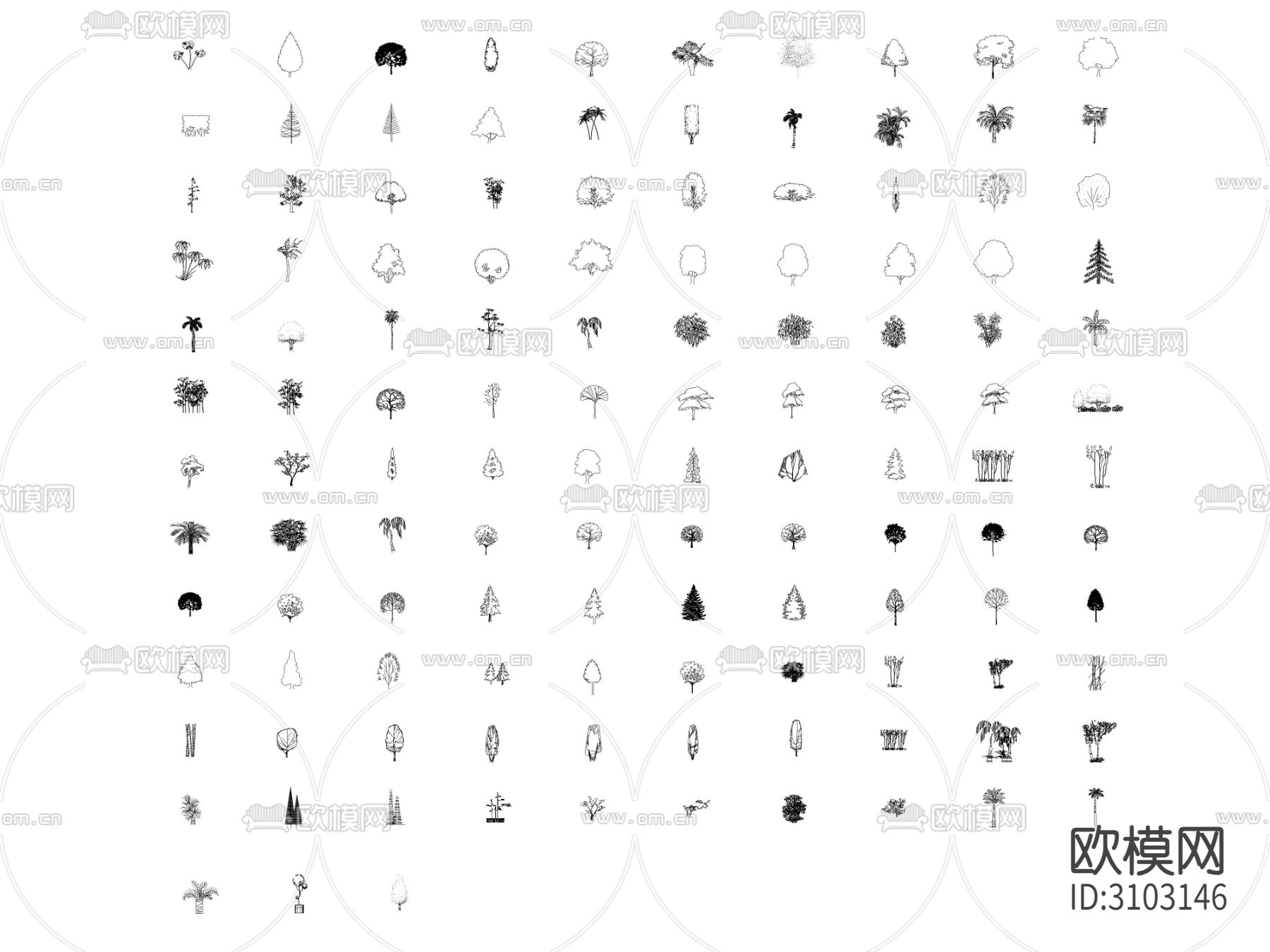植物 绿植 树木cad图库下载（渲染图1）