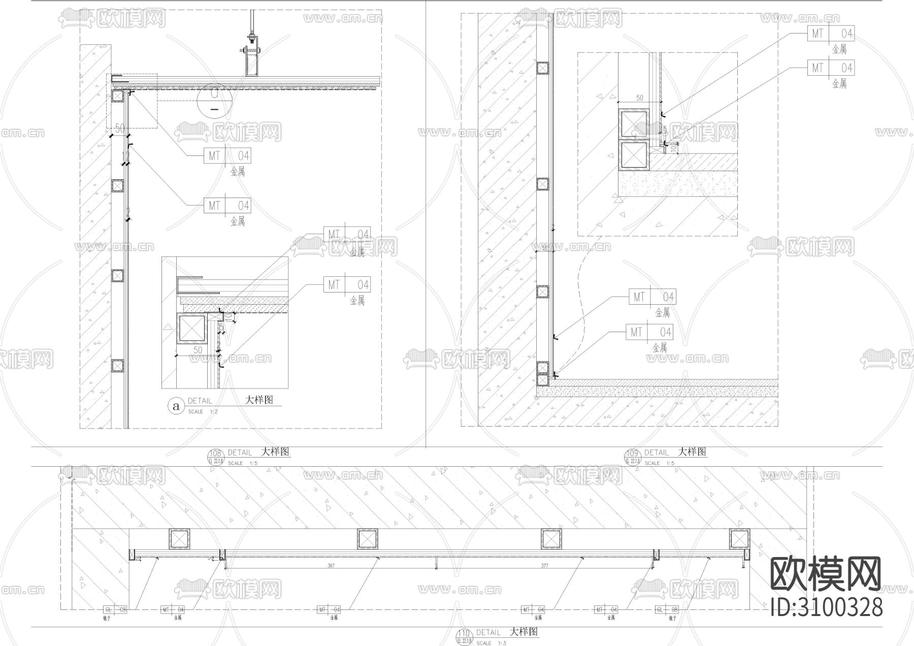 墙身造型cad大样图下载（渲染图3）