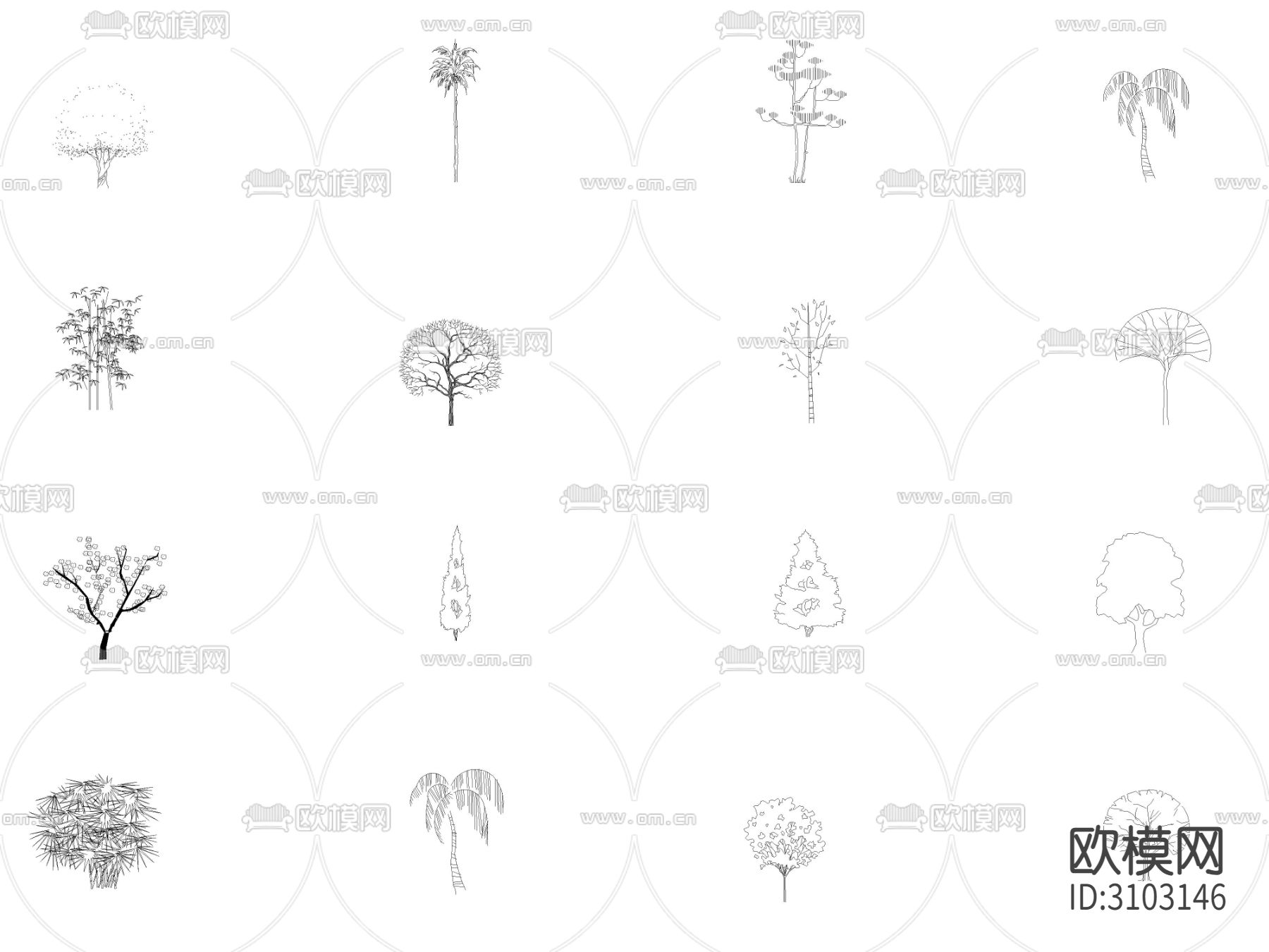 植物 绿植 树木cad图库下载（渲染图2）